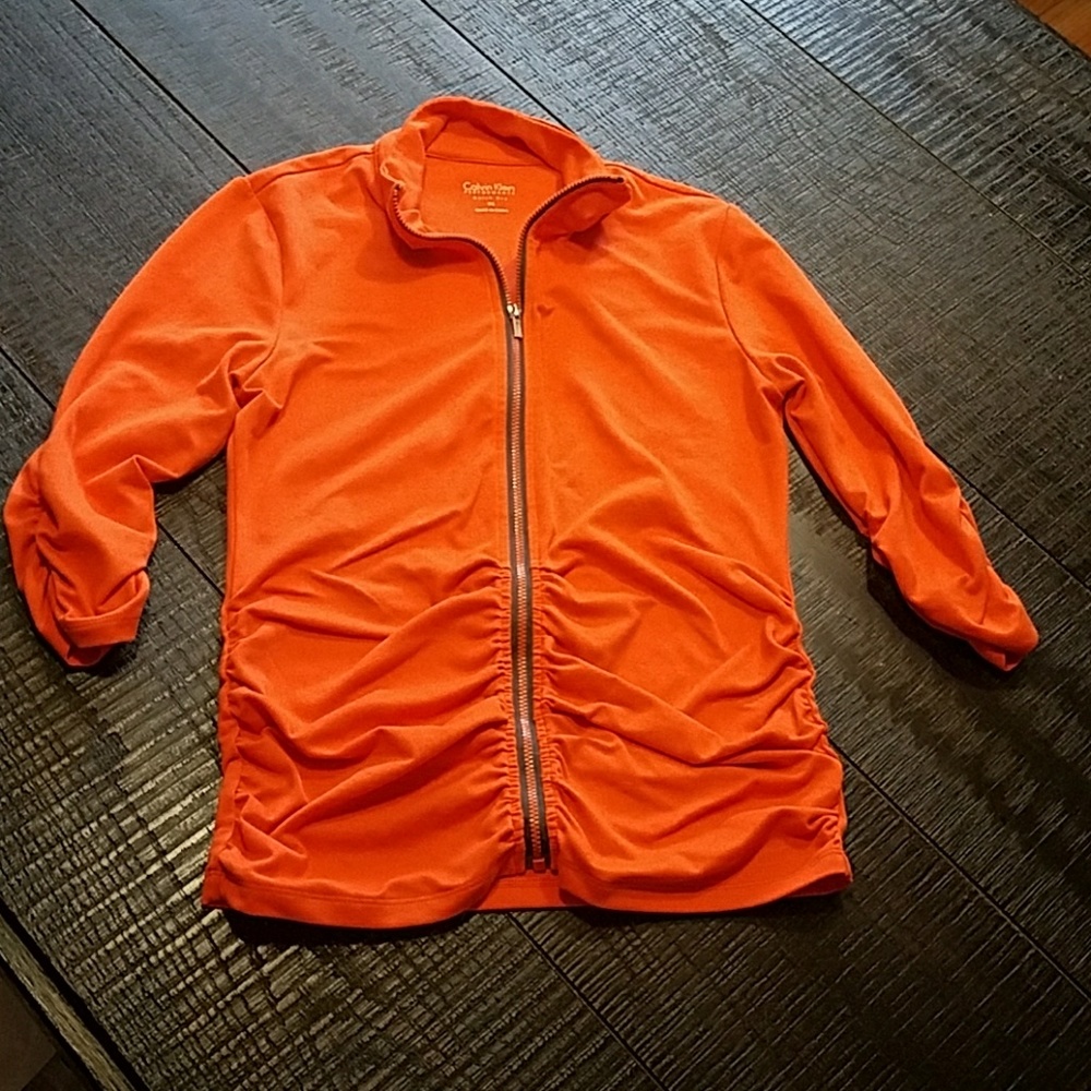 Calvin Klein Performance Quick Dry Thin 3/4 sleeve Zip Up Bright Orange Jacket